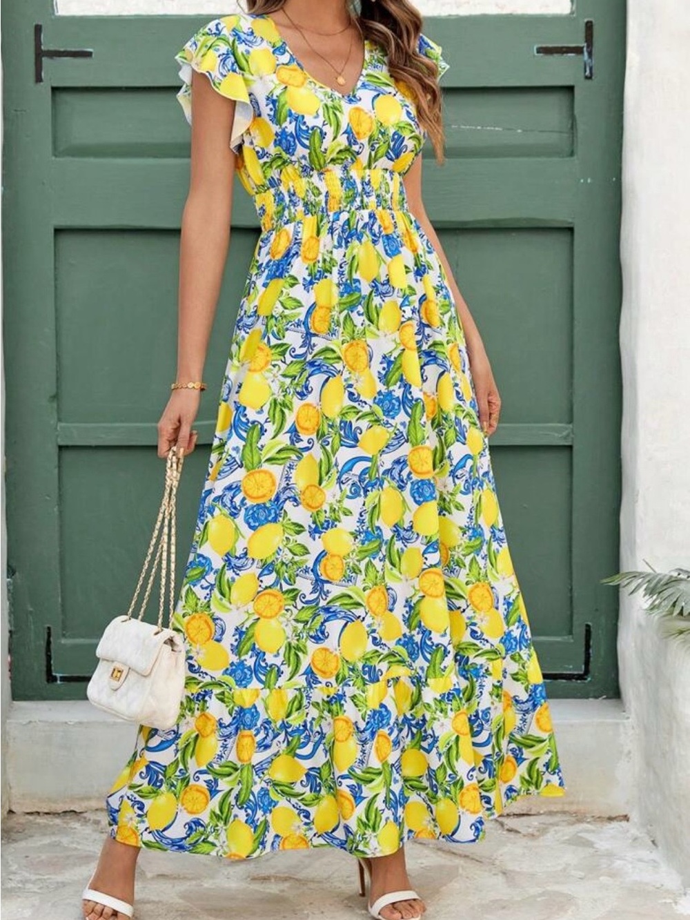 Lemon Print Maxi Dress -